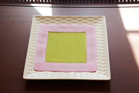 Multicolor Hemstitch cocktail napkin 6". Hot Green & Pink - Click Image to Close